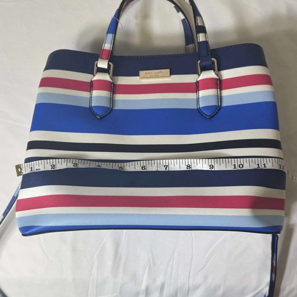 Kate Spade New York Striped Satchel Tote‎ Crossbody Bag Navy Rose White Blue